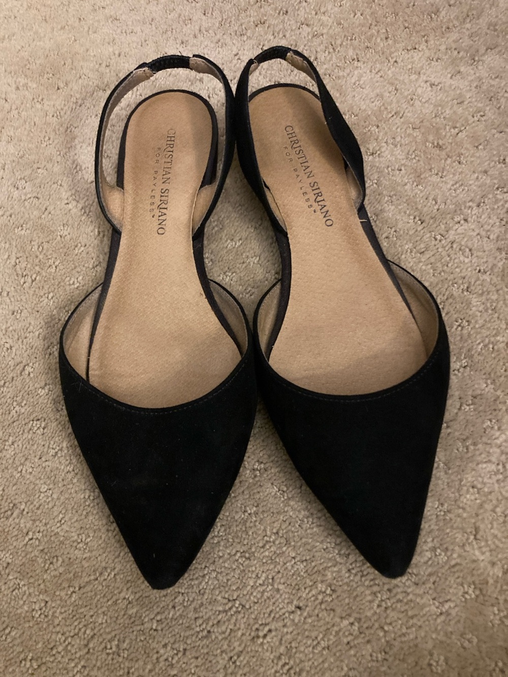 Christian Siriano Black Pointed Slingback Flats with Tan Insole